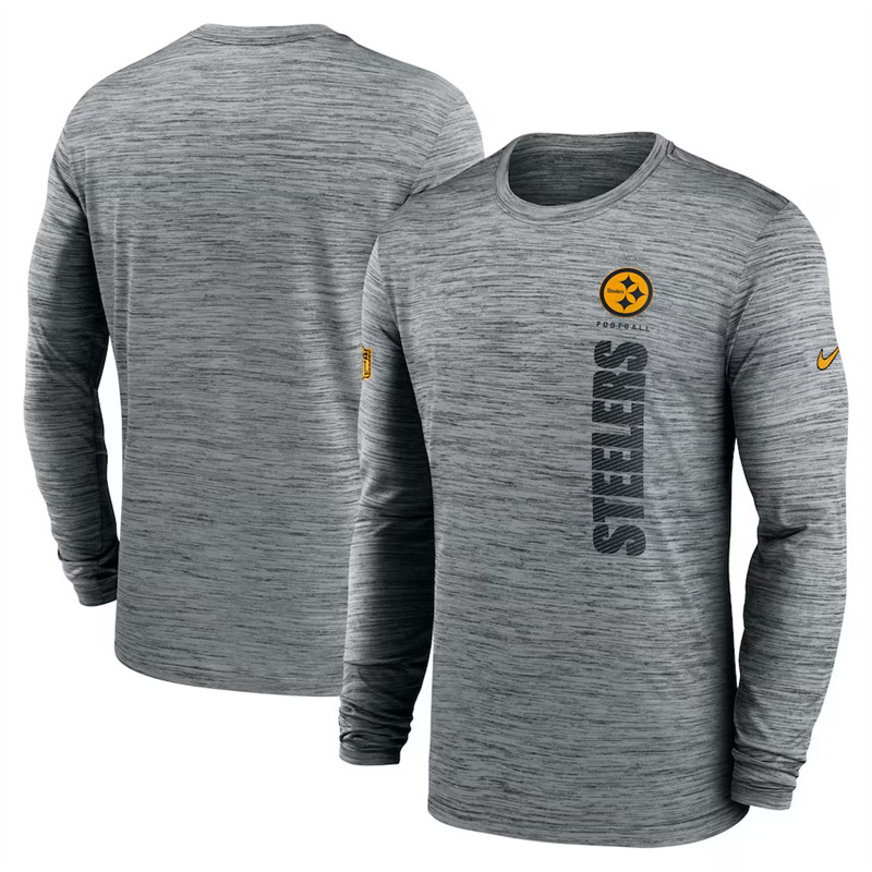 Men's Pittsburgh Steelers Grey 2024 Sideline Team Velocity Performance Long Sleeve T-Shirt